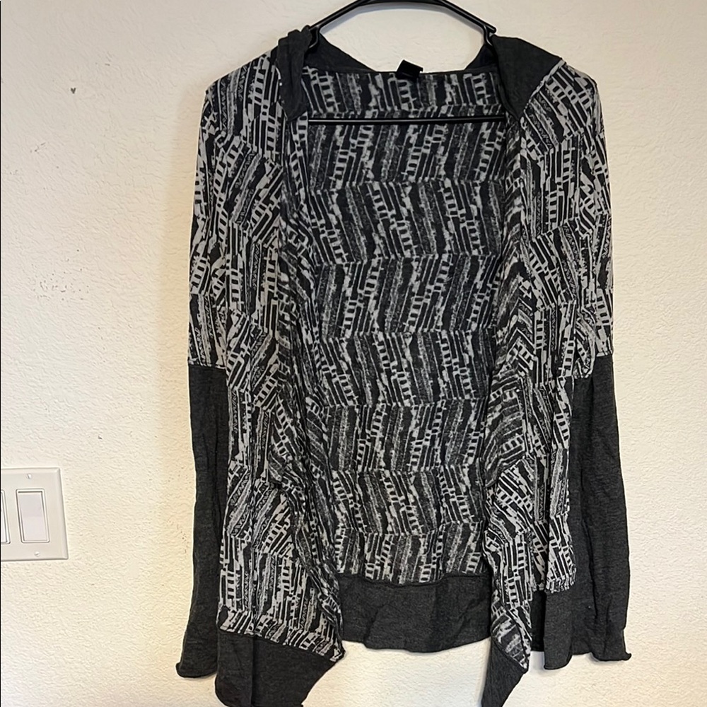 Prana Dark Gray and Light Gray Wrap/Cardigan with Asymmetrical Design